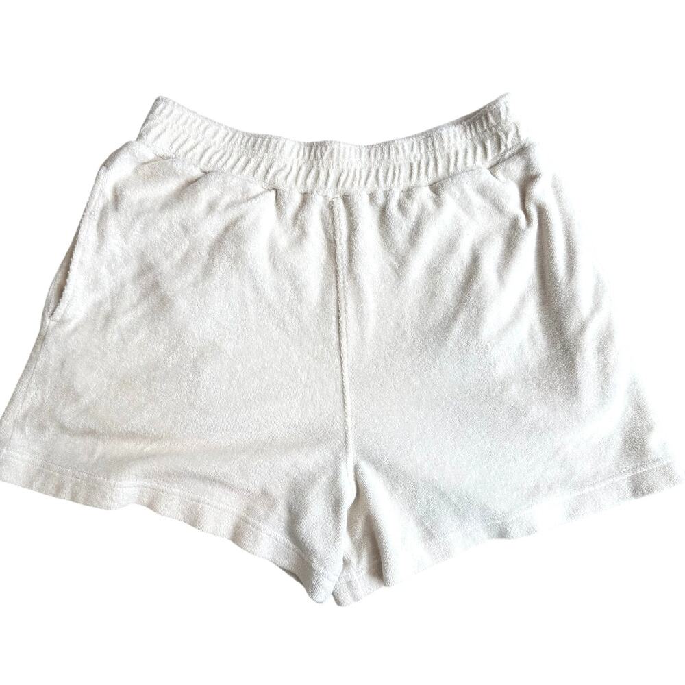 COS White / Tan Terrycloth Ultra High Rise XS Athleisure Sweat Shorts w/ Pockets
